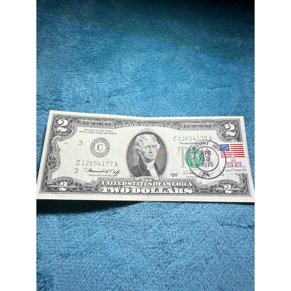 1976 Series $2 Two Dollar Bill First Day‎ Issue Postmarked April 13 Mount Joy PA